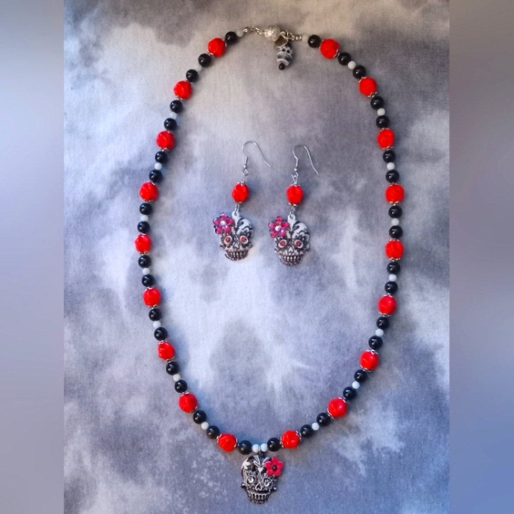 Handmade Sugar Skull Jewelry Set